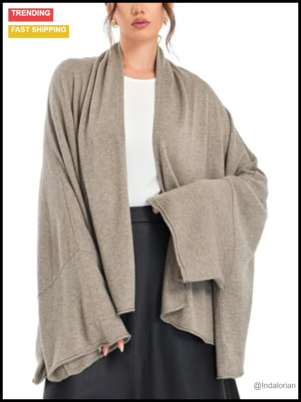 Organic Wool Open Front Cardigan Shawl Collar Cape Wrap